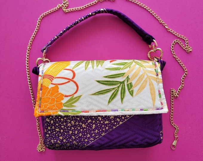 Mini bag in vintage Japanese silk and pearls, handmade in a unique piece, handcrafted and original creation in France