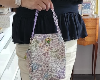 Vintage Japanese silk bag for special occasions, parties, haute couture, handmade, unique piece, artisanal creation, France