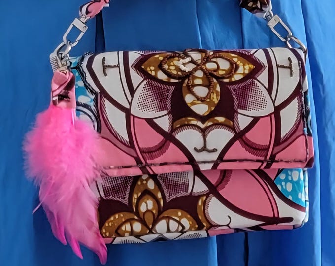Mini wax fabric bag decorated with beads and handmade bag jewel in a unique piece, handcrafted in France
