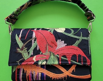 High-end handmade embroidered fabric bag, a unique piece made in France