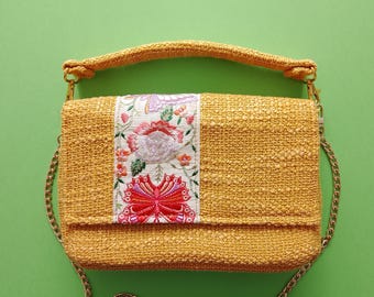High-end designer tweed bag with vintage Indian braid, handmade in a unique piece, French creation