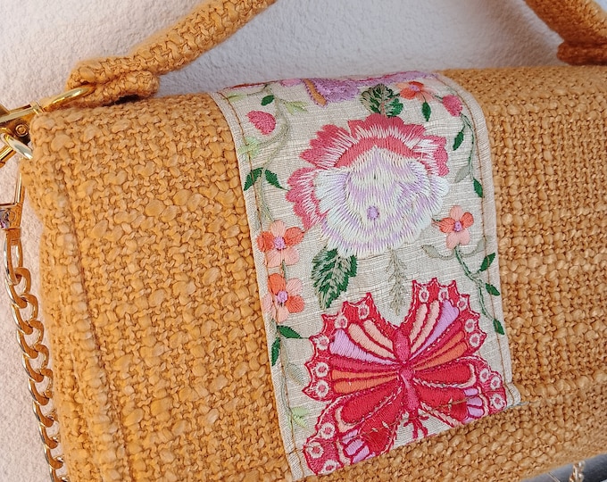 High-end designer tweed bag, handmade, one-of-a-kind, French creation