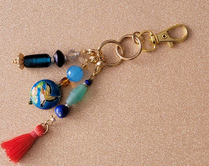 Fashionable lucky charm bag accessory, trendy, chic, feminine, original, handmade with beads and a gold-tone lobster clasp, unique piece made in France