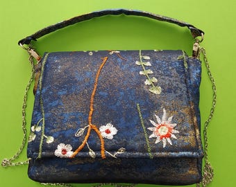 Precious brocade and embroidered tulle handbag for evening or ceremony, handmade in a unique piece, luxury French designer
