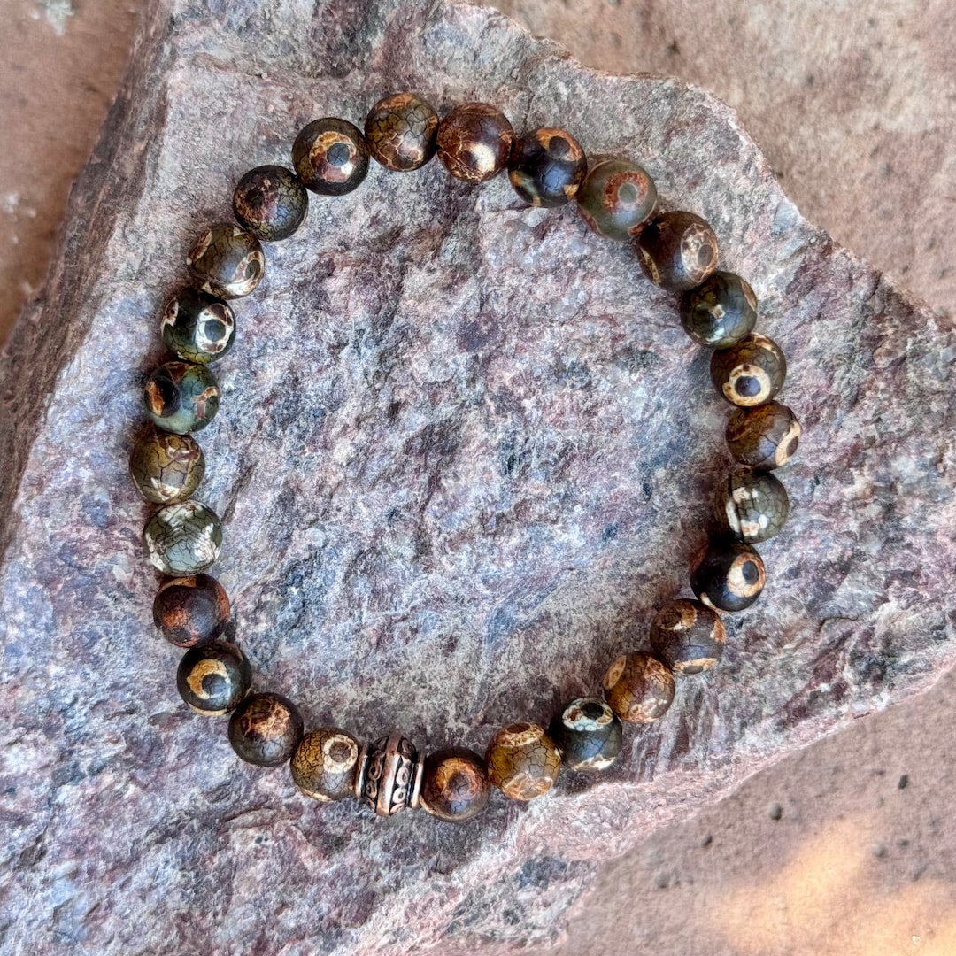 Homxi Natural Stone Bead Bracelet - 8mm White Agate Beaded Bracelet For Women & Men, Adjustable - View #4