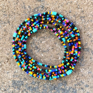 FIESTA - Stretch Seed Bead Wrap Bracelet - A Variety of Black and Bright Bead Colors - Custom Made Up To 10 Wraps
