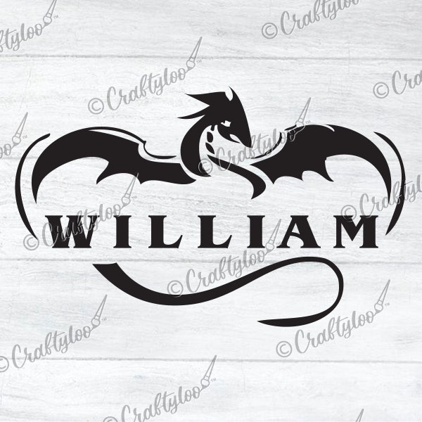 Personalized Name w Dragon Decal, Name Sticker, Vinyl Name Decal