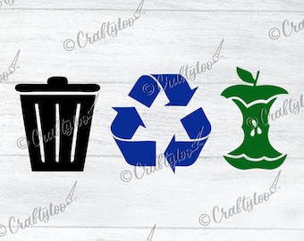 Basura, Reciclar, Calcomanías de Compost para Bote de Basura / Individual o paquete de 2 o 3