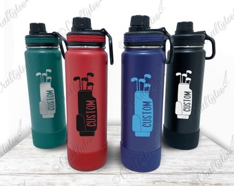 Golf Bag Personalized ThermoFlask with silicone sleeve bumper  | Golf Tee Gifts