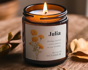 October Birth Flower Candle, Personalized Birthday Gift, Birthday Candle, Gift for Her, October Birthday, Birth Month Candle, Birthday Gifts
