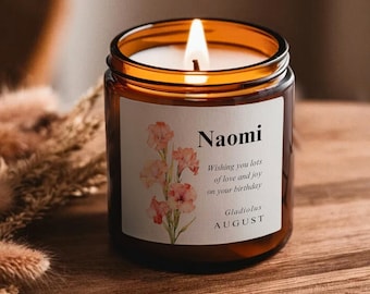 August Birth Flower Candle, Personalized Birthday Gift, Birthday Candle, Gift for Her, August Birthday, Birth Month Candle, Birth Month Gift