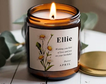 April Geburtsblumenkerze, personalisiertes Geburtstagsgeschenk, Geburtstagskerze, Geschenk für sie, April Geburtstag, Geburtsmonatskerze, Geburtstagsgeschenke