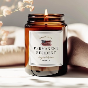 Personalisiertes Geschenk für einen ständigen Bewohner, Green Card Geschenk, neuer Bürger Geschenk, neuer US Bewohner, lustige Kerzen, amerikanischer Bürger
