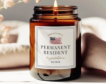 Personalized Permanent Resident Gift, Citizenship Gift, Green Card Gift, New Citizen Gift, New US Resident, Funny Candles, American Citizen