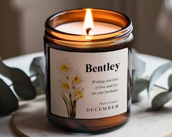Dezember Geburtsblumenkerze, personalisiertes Geburtstagsgeschenk, Geburtstagskerze, Geschenk für sie, Dezember Geburtstag, Geburtsmonatskerze