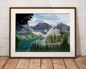 Pacific Northwest Minimal Alpine Outdoor Hiking Poster - Colchuck Lake / Enchantments