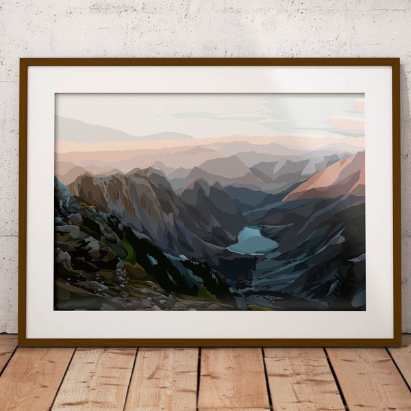 Pacific Northwest Minimal Alpine Outdoor Hiking Poster - Hidden Lake