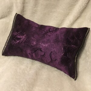 Reversible Metallic Purple Swirl & Black Velvet Cushion w. Gold Lace Trim - Large Textured Handmade Throw Cushion Sofa Decor