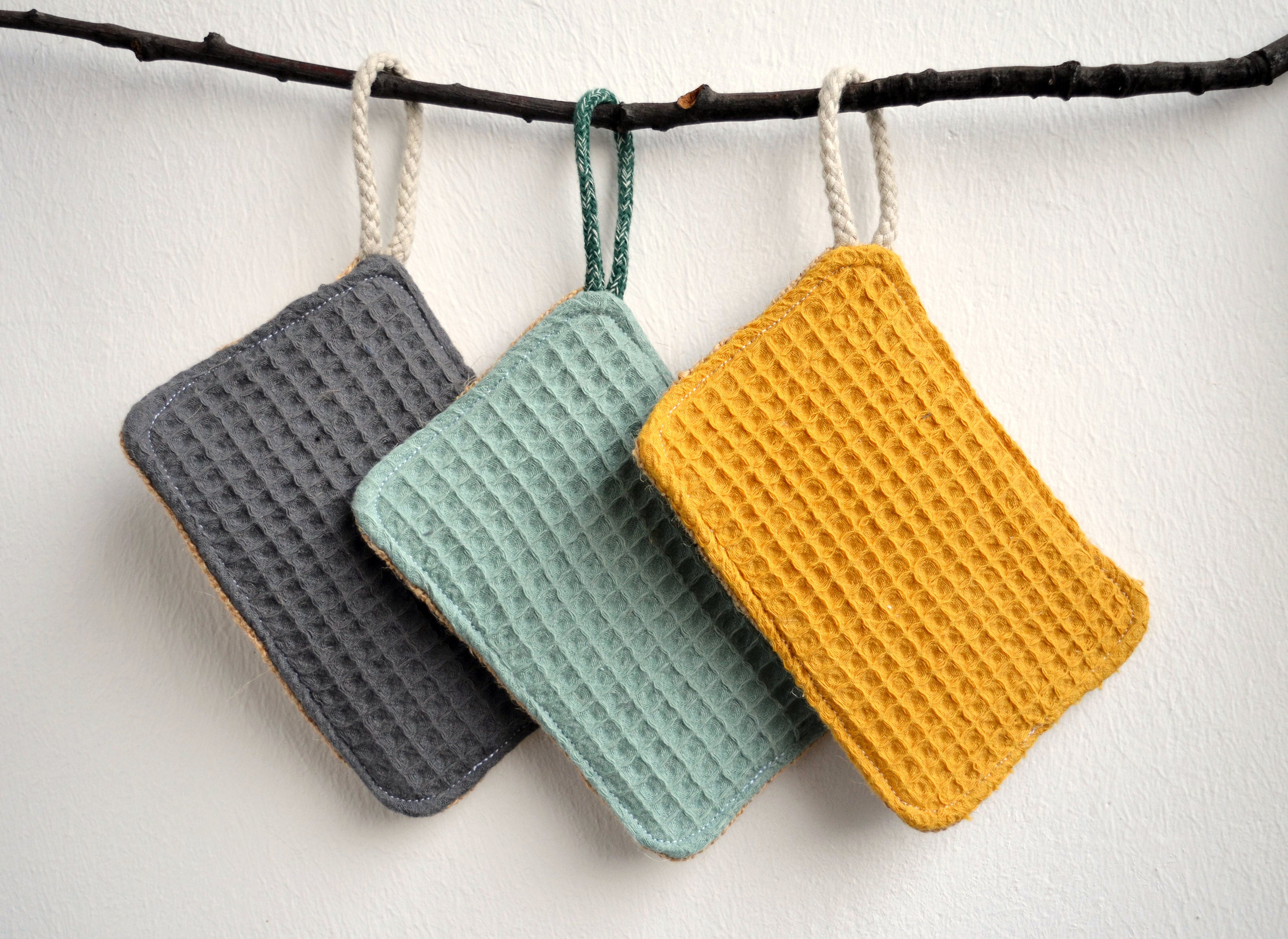 Éponge de Rinçage Éponge Nettoyage Lavage | Variante 3 Gaufre Poisson, Jute, Durable, Réutilisable,