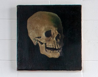 Skull painting Renaissance technique oil on canvas