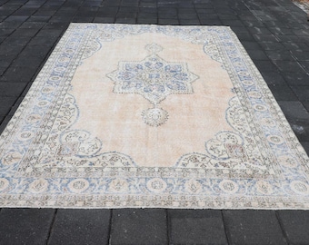 200x300 Beige und Blauer Türkischer Oushak Teppich: Handgeknüpfte Wolle