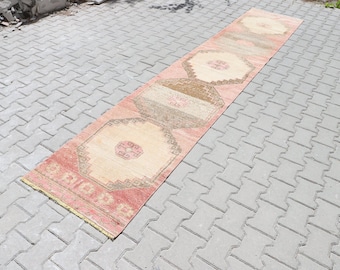 Handmade Turkish Runner Rug: Pink Brown Hallway Rug (2'5x12'5 feet)