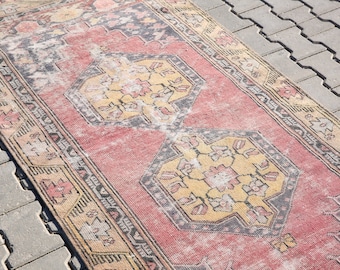 3x7 Vintage Turkish Oushak Rug: Hand-Knotted Anatolian Area Rug