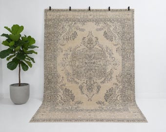 10x12 Large Oushak Handmade vintage Wool Woven Area Oversize Neutral Rug (9'4x12'1ft)