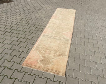 Hand-Knotted Turkish Oushak Runner Rug: Muted Colors, 2.5x10 ft