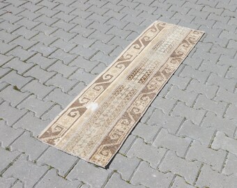 1x5 Turkish Short Runner, Oushak Rug, Handmade Runner, Vintage Neutral Rug, Entry Rug, Doormat Rug, Bthroom Rug, Turkey Rug