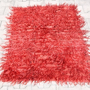 turkish rug,shaggy rug,wool rug,oushak rug,handmade rug,home decor rug,2&#39;8x3&#39;5 Ft,anatolian rug,berber rug,red rug,moroccan rug,tulu rug