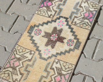 Hand-Knotted Turkish Rug: Vintage Anatolian Doormat (1'4x2'6 ft)