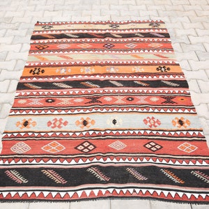 turkish kilim rug,old kilim woll rug,handmade kilim oushak kilim,antique rug,bohemian kilim,4'1x6'7 ft,kilim rug,weaving kilim,vintage kilim