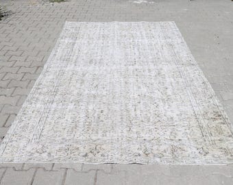 5x9 handknuten turkisk Oushak-matta: Sliten anatolisk sovrumsmatta