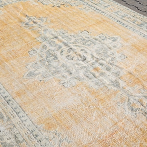 Oversized Turkish Oushak Rug (7&#39;3x10&#39;9 ft): Hand-Knotted Wool Distressed Rug