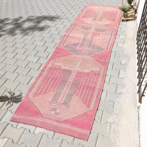 Handmade Turkish Herki Runner Rug: Pink & Purple Neutral Rug (3.1x11.7 ft)