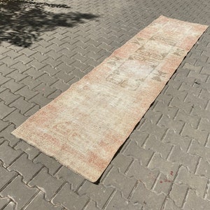 Vintage Turkish Oushak Runner Rug: 2&#39;6x10&#39;4 Pink Hallway Rug