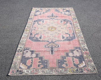 turkish rug 4x8 Handmade Pink Rug, 4'0x8'9 feet, oushak rug unique rug muted rug,antique rug, Neutral Vintage Rug, Handknotted rug, wool rug