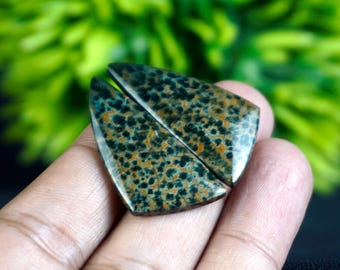 Morningdew Jasper Matching Cabochon Pair – Forest Green & Rust Matrix Pattern