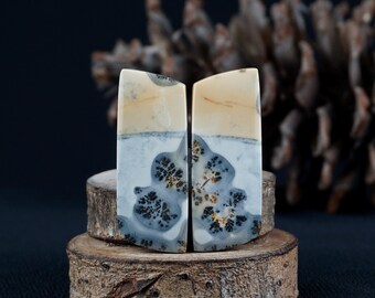 Maligano Jasper Cabochon Pair: Scenic Gemstone Jewelry Making (33x13x4mm)