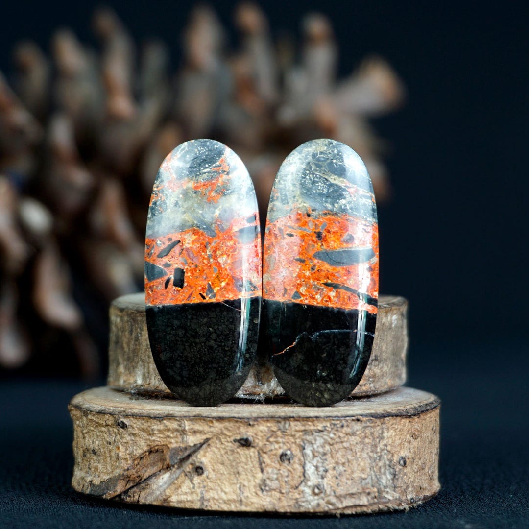 Flow Jasper Rare Lava Flow Jasper Pair Cabochon – Polished Jasper Stones for ...