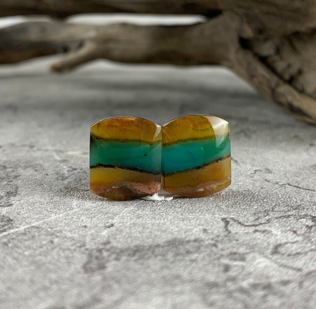 Opalized Wood Match Pair Cabochon Square Shape New Discover Stone