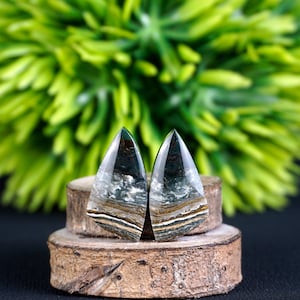 River Jasper Pair Cabochons – Unique Linear Pattern Jasper, One of a Kind Jewelry Supply