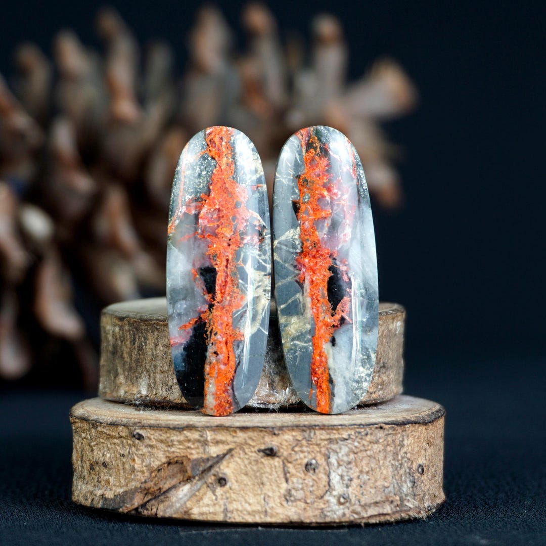 Flow Jasper Natural Lava Flow Jasper Cabochon Pair – Designer Gemstone Set for ...