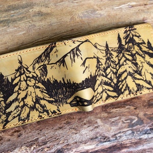Mountain wallet,Men wallet,leather handmade wallet,forest tree wallet,customized wallet,boyfriend gifts,birthday gift,dad gifts,Gift for him