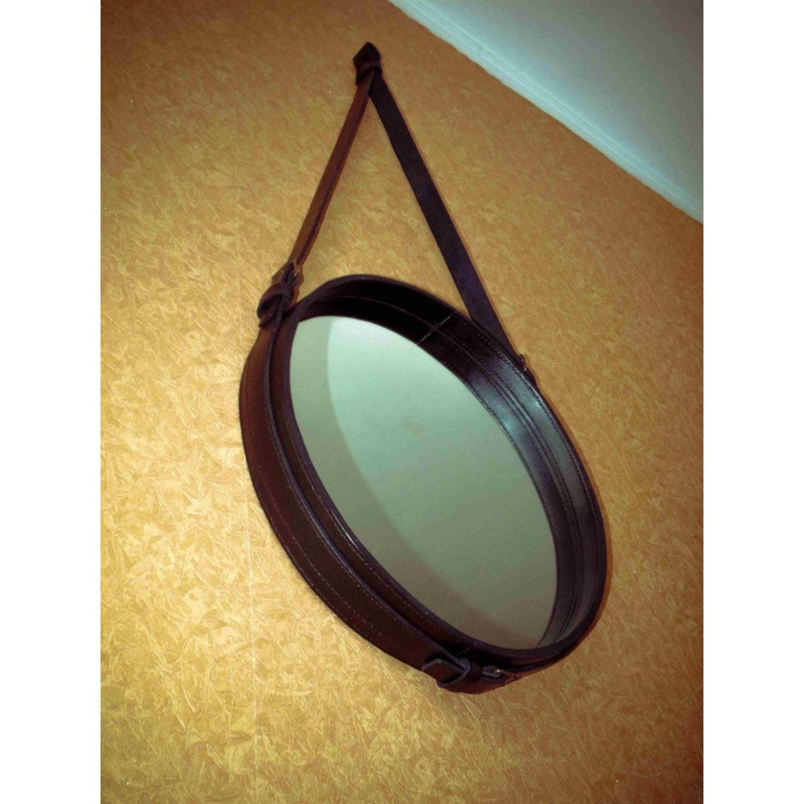 Round Mirror Leather Strap Mirror Roundleather Belt Mirror Etsy