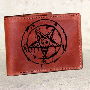 Satanic Baphomet Goat Head Wallet, Occult Gift leather wallet, Sigil Of Baphomet Card Goth billfold Wallet, Satan Devil Demon 666 Wallet