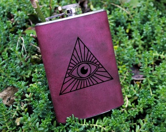 Engraved 9oz ALL SEEING EYE of Providence Hip Flask, Custom 11 Colors, Illuminati, Secret gift, Fan gift, Mason gift