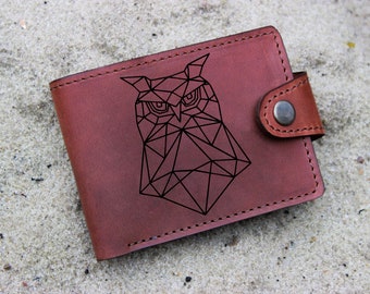 Owl,Owl Leather Minimalist Wallet,Mens leather wallet,Mens wallet,Owl wallet,leather wallet, slim wallet, back to school