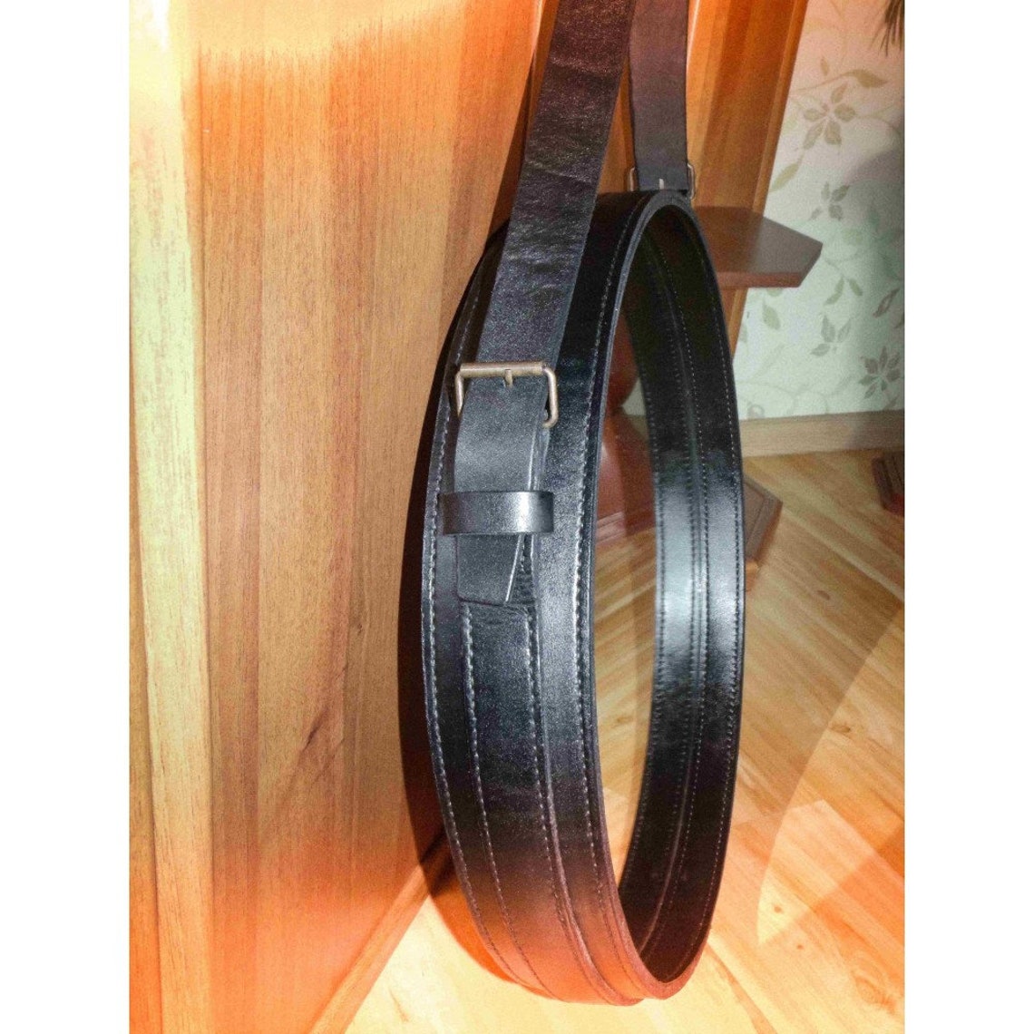 Round mirror leather strap mirror roundleather belt mirror Etsy